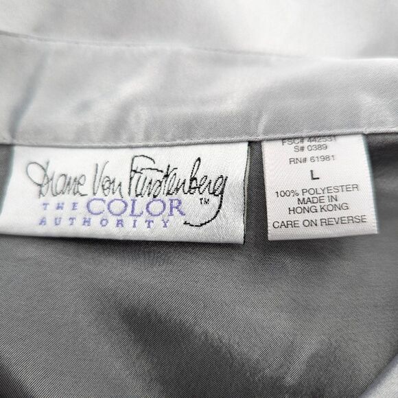 Diane Von Furstenberg Vintage 80s Silver Metallic Button Down Blouse Size Large - Picture 3 of 7
